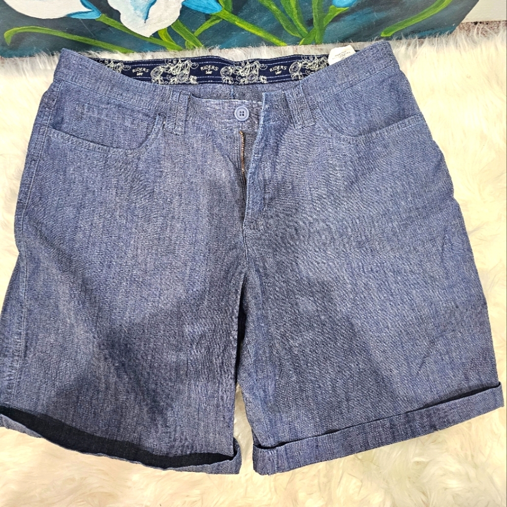 Riders By Lee Womens  Blue  Mid Rise Bermuda Shorts, Sz 14M